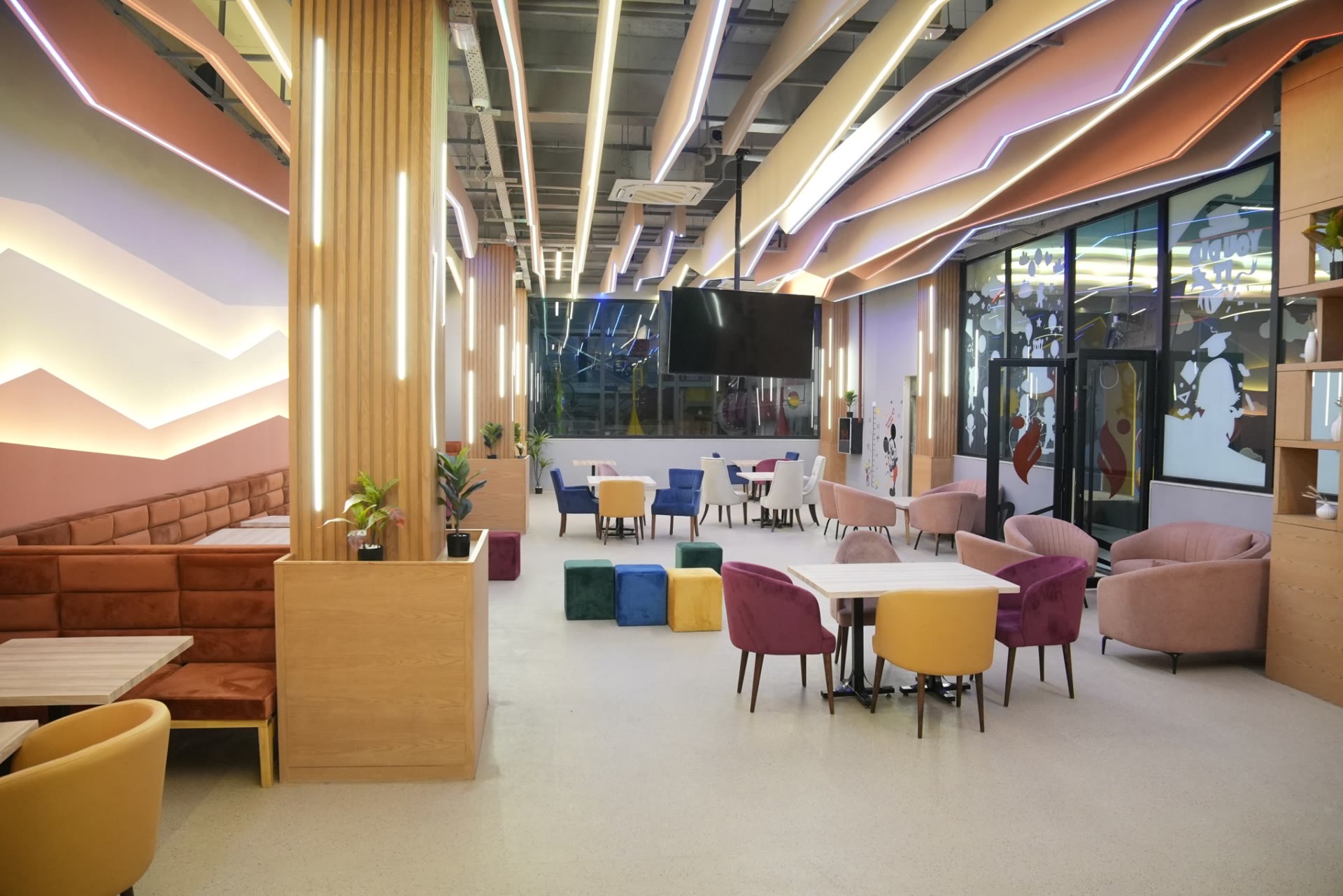 The family restaurant with colorful seats